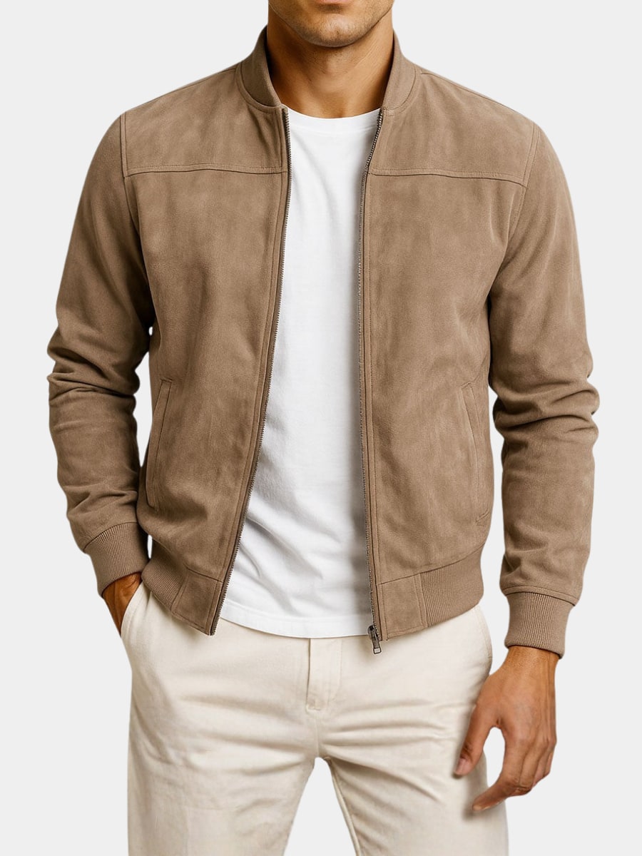 Archie | Men's Suede-Look Zip-Up Bomber Jacket - Ribbed Cuff Casual Jacket