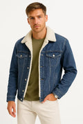 Grant | Men's Denim Sherpa Collar Jacket - Fleece-Lined Casual Trucker Jacket