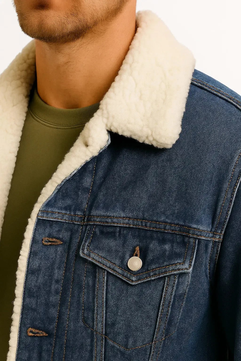 Grant | Men's Denim Sherpa Collar Jacket - Fleece-Lined Casual Trucker Jacket