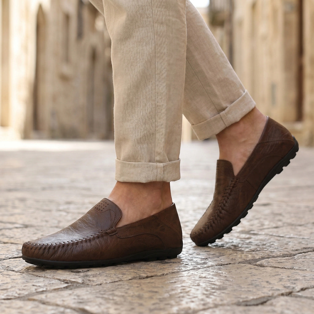 George | Men's Slip-On Driving Loafers Whipstitch Leather Casual Shoes