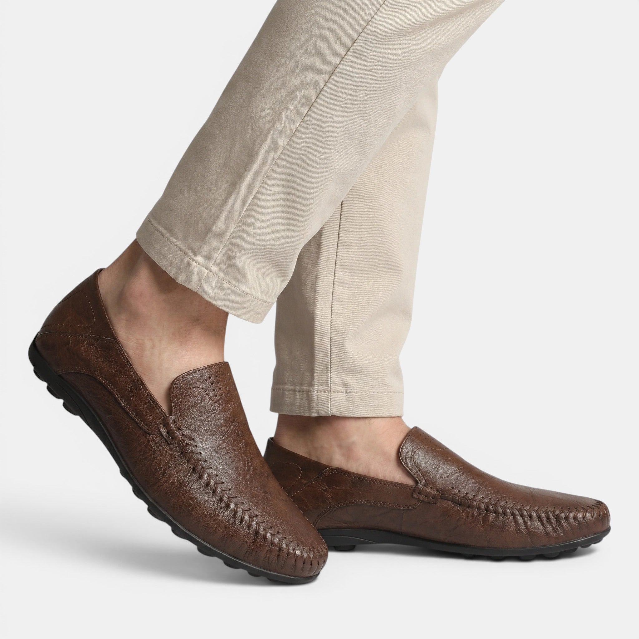 George | Men's Slip-On Driving Loafers Whipstitch Leather Casual Shoes