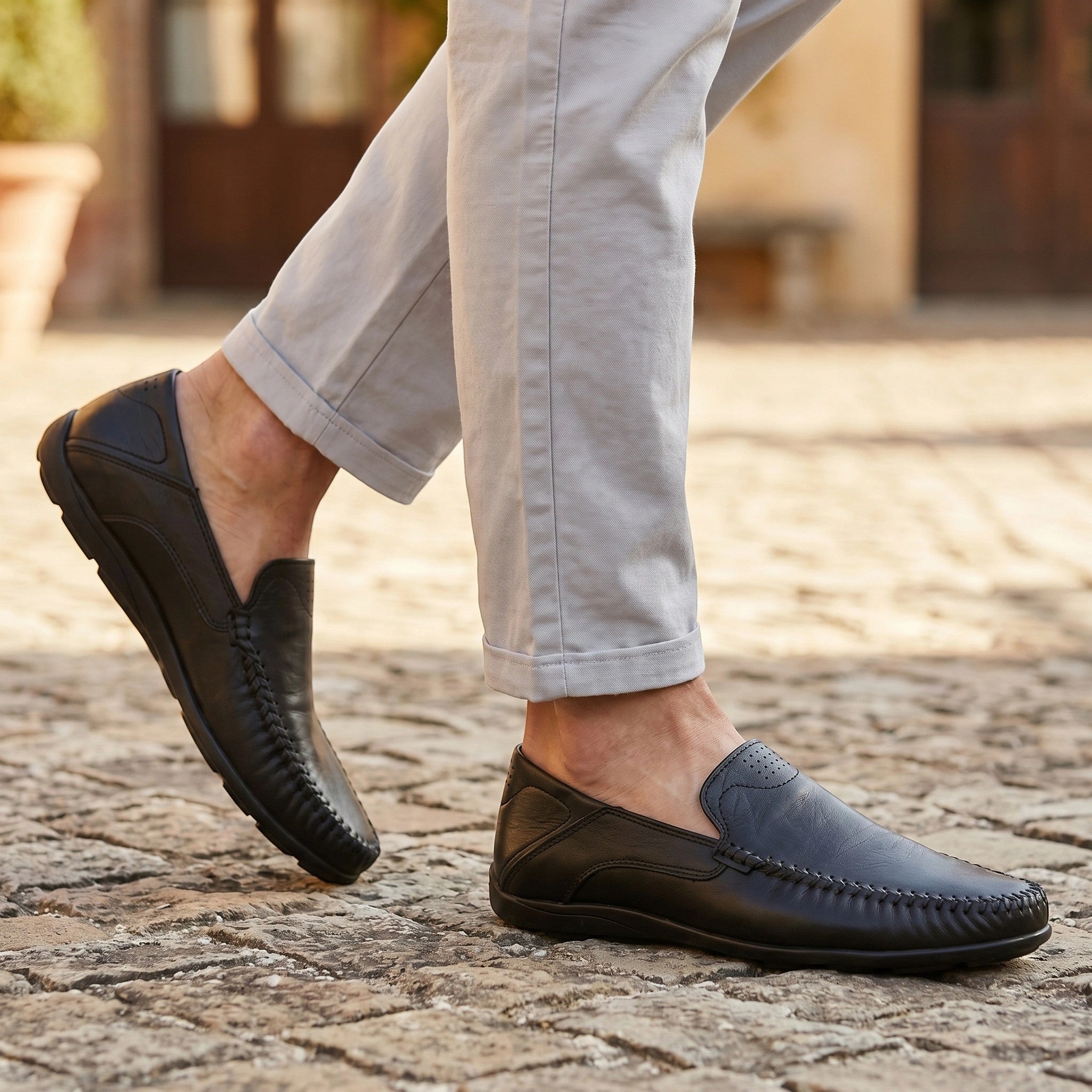 George | Men's Slip-On Driving Loafers Whipstitch Leather Casual Shoes