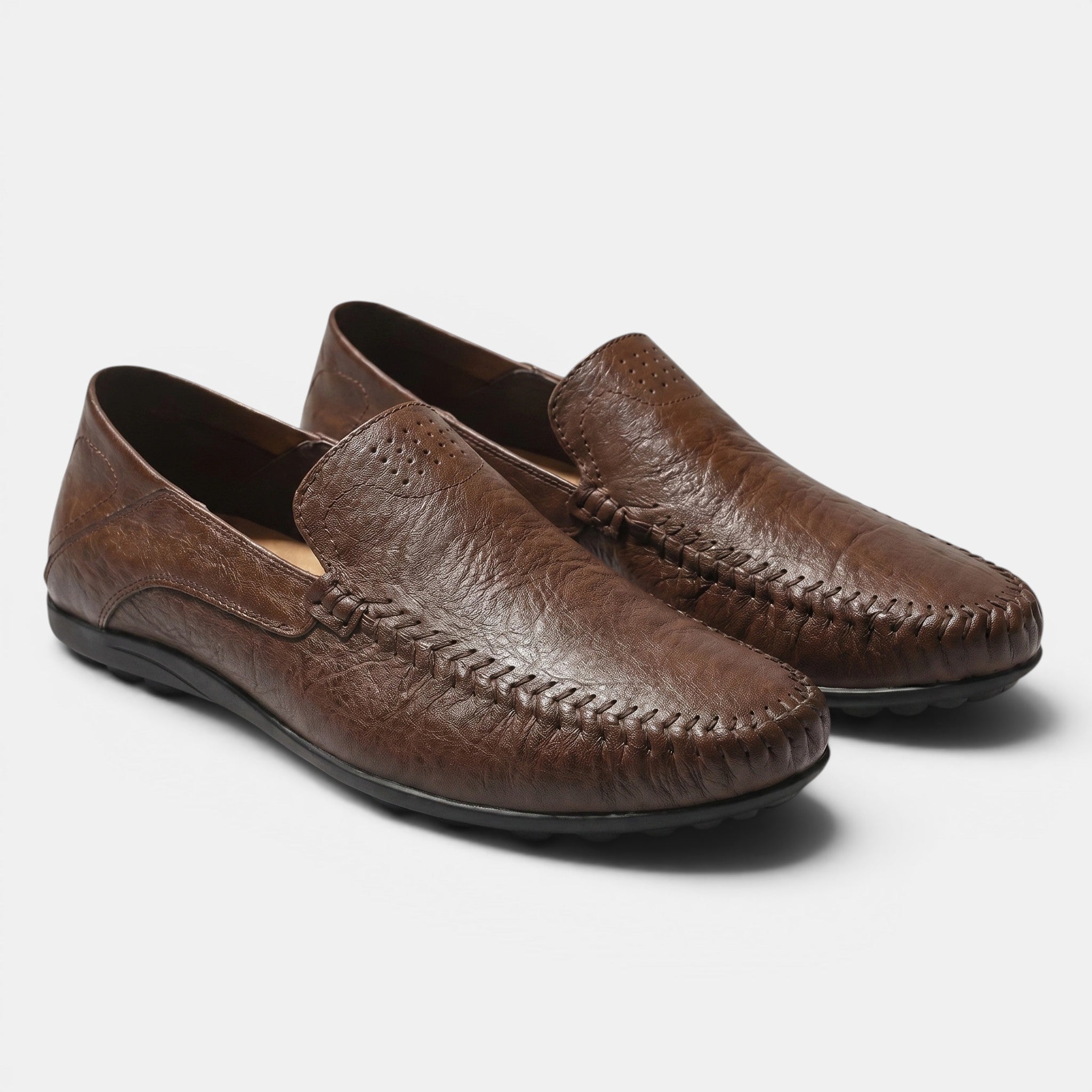 George | Men's Slip-On Driving Loafers Whipstitch Leather Casual Shoes