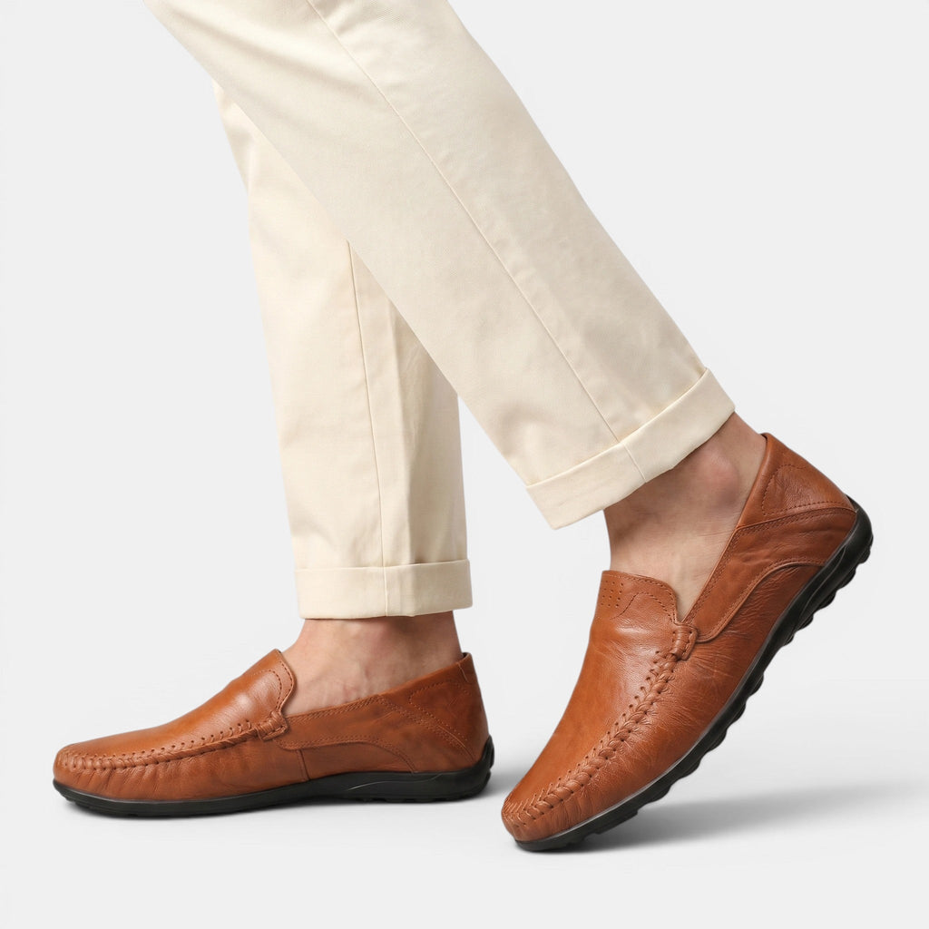 George | Men's Slip-On Driving Loafers Whipstitch Leather Casual Shoes