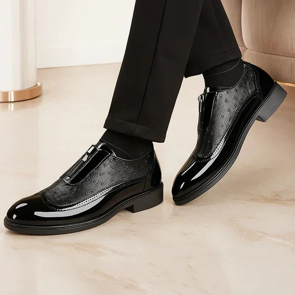 Julian | Men's Ostrich faux leather Oxford Shoes - Patent Toe Dress Shoes with Side Zip