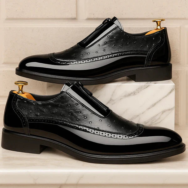 Julian | Men's Ostrich faux leather Oxford Shoes - Patent Toe Dress Shoes with Side Zip