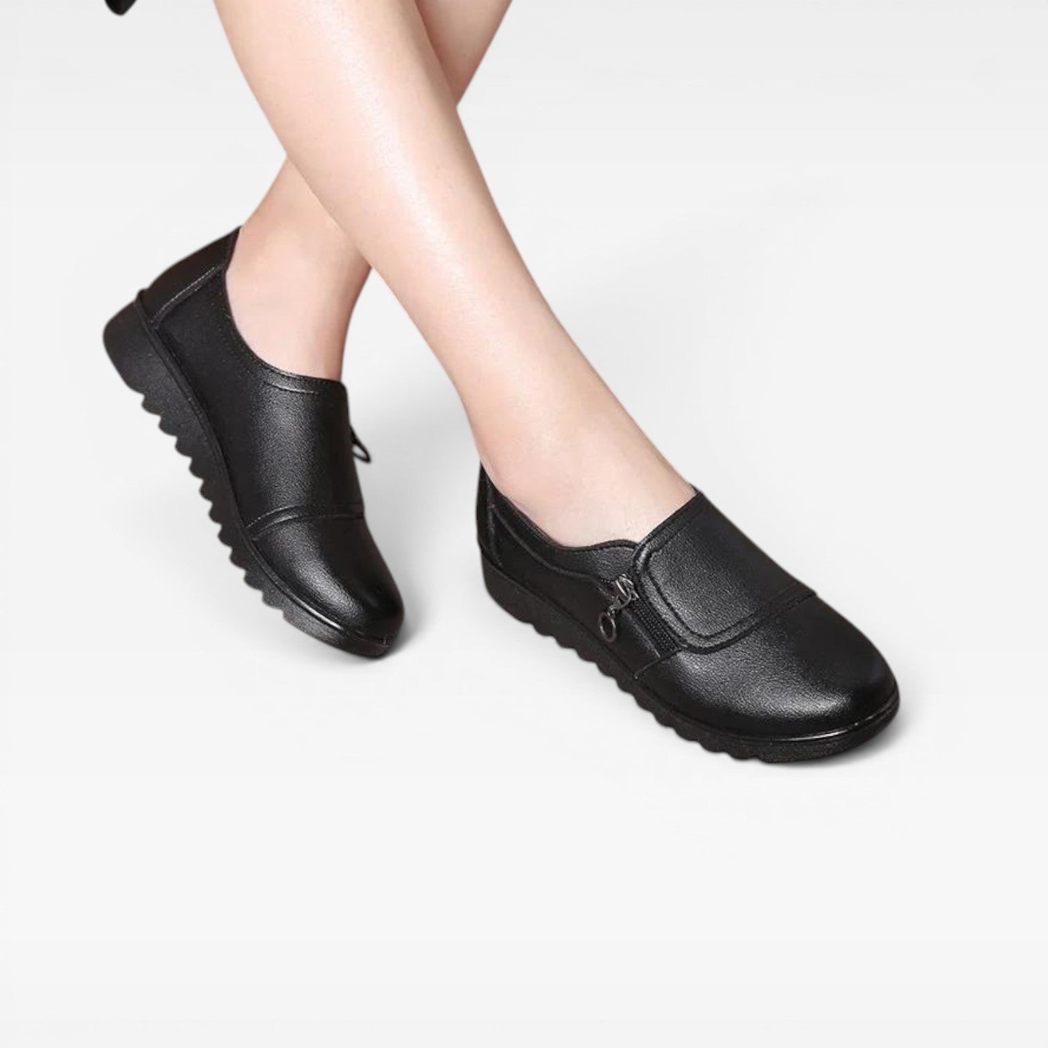 Della | Women's synthetic leather Zip-Detail Loafers - Cushioned Slip-On Shoes
