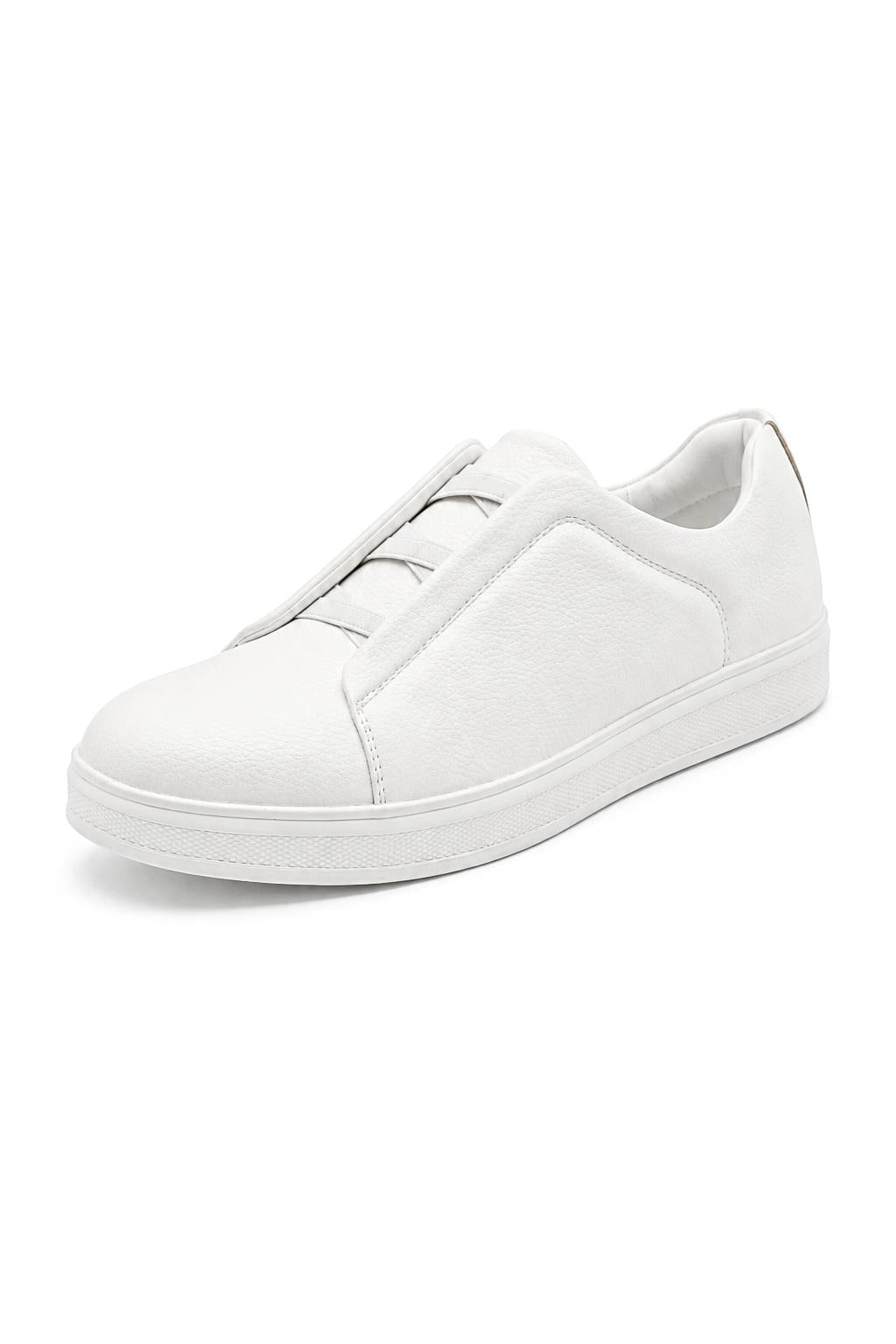 Norman | Men's White Faux Leather Slip-On Trainers - Smart Casual Sneakers