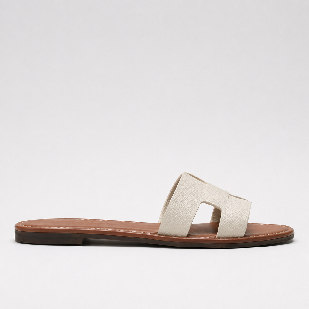 Lydia | Women's Flat Slide Sandals – Leather-Look Summer Shoes