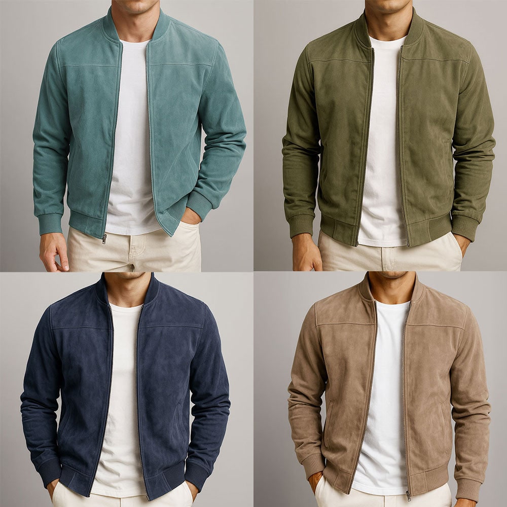 Archie | Men's Suede-Look Zip-Up Bomber Jacket - Ribbed Cuff Casual Jacket