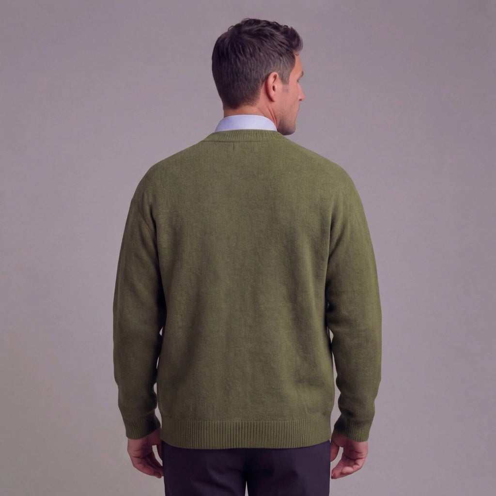 Wendell | Men's Knit Button-Front Cardigan - Crew Neck Relaxed Fit Knitwear