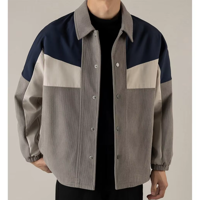 Ridley | Men's Corduroy-Look Colorblock Jacket - Snap-Button Overshirt
