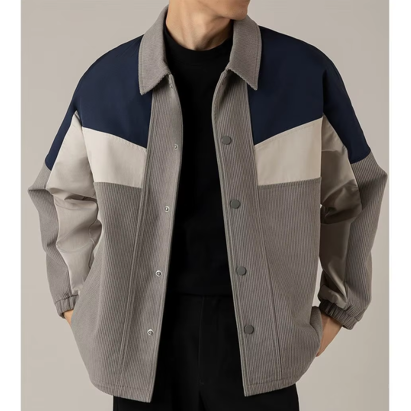 Ridley | Men's Corduroy-Look Colorblock Jacket - Snap-Button Overshirt