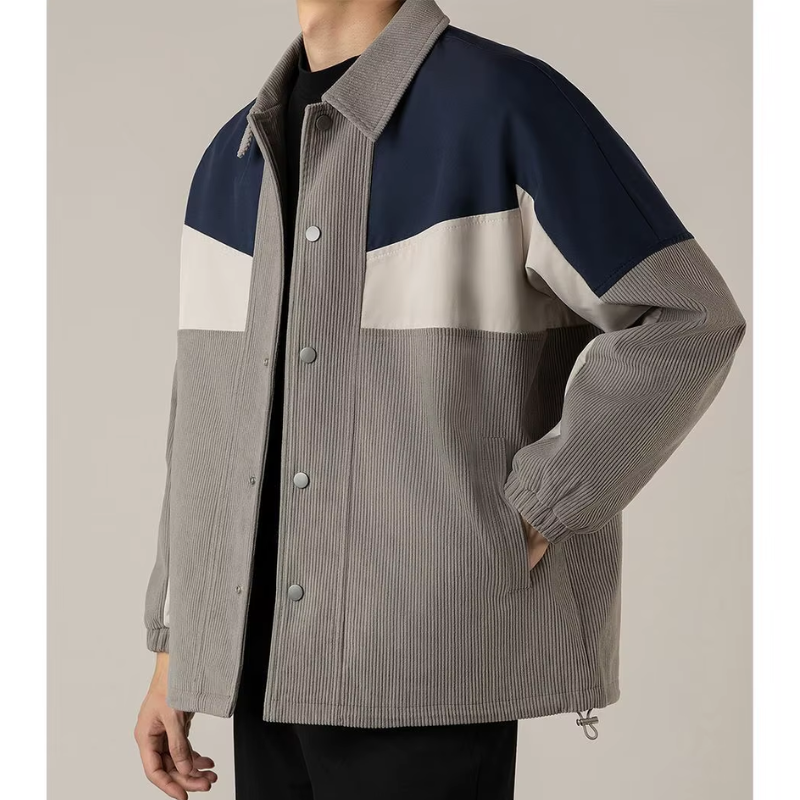 Ridley | Men's Corduroy-Look Colorblock Jacket - Snap-Button Overshirt