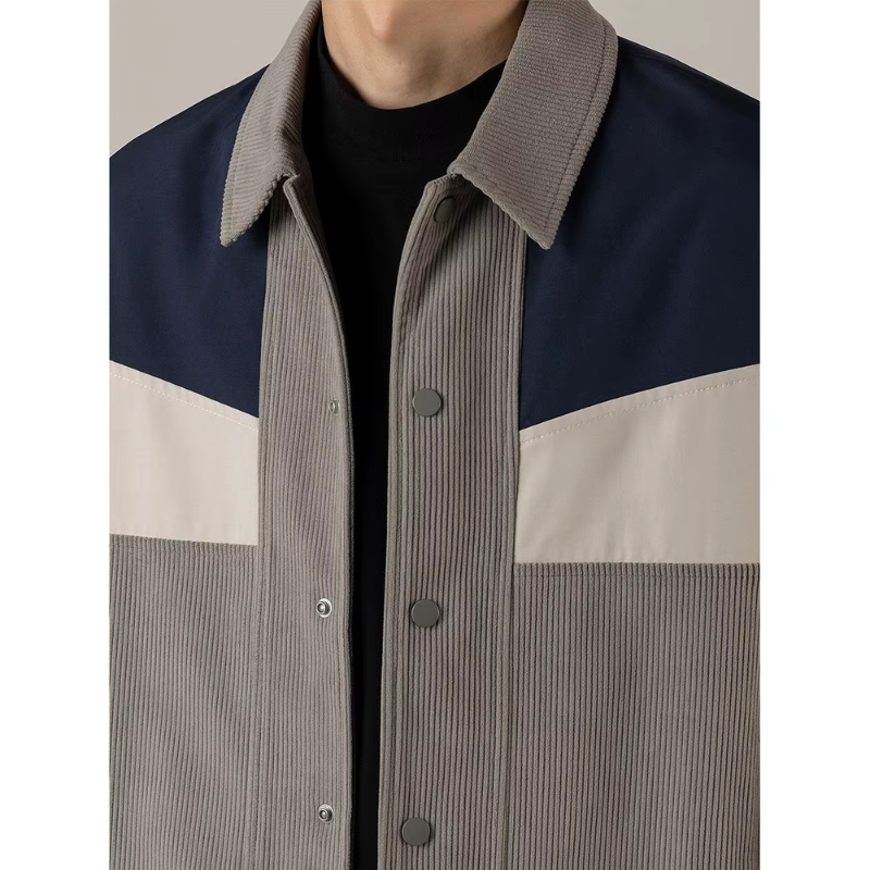 Ridley | Men's Corduroy-Look Colorblock Jacket - Snap-Button Overshirt