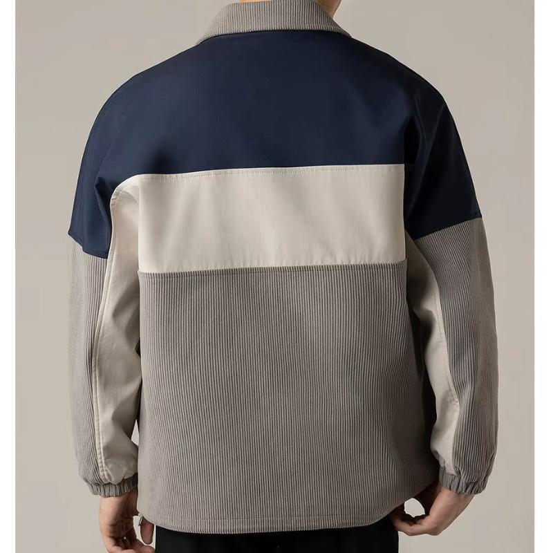 Ridley | Men's Corduroy-Look Colorblock Jacket - Snap-Button Overshirt