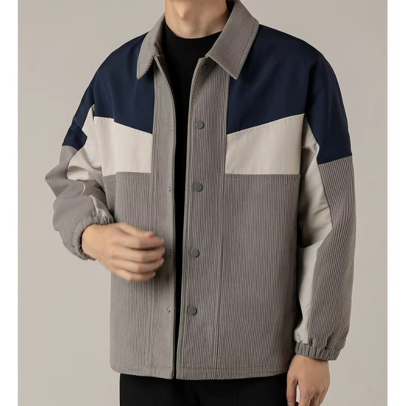 Ridley | Men's Corduroy-Look Colorblock Jacket - Snap-Button Overshirt
