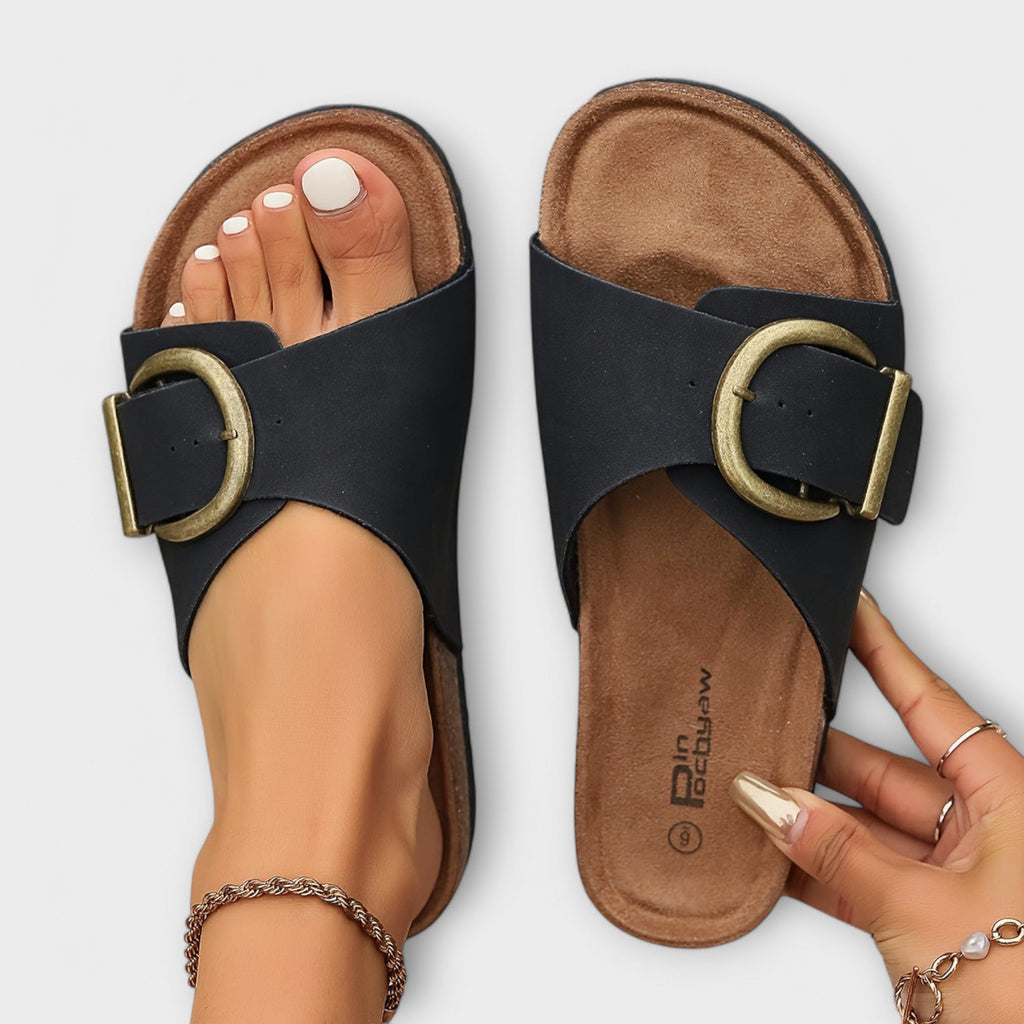 Rosemary | Women's Buckle Open-Toe Sandals - Slip-On Summer Sandals