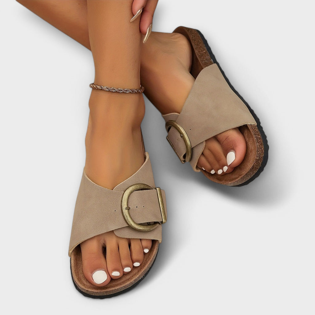 Rosemary | Women's Buckle Open-Toe Sandals - Slip-On Summer Sandals