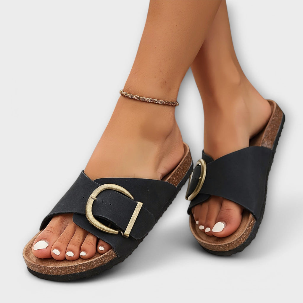 Rosemary | Women's Buckle Open-Toe Sandals - Slip-On Summer Sandals