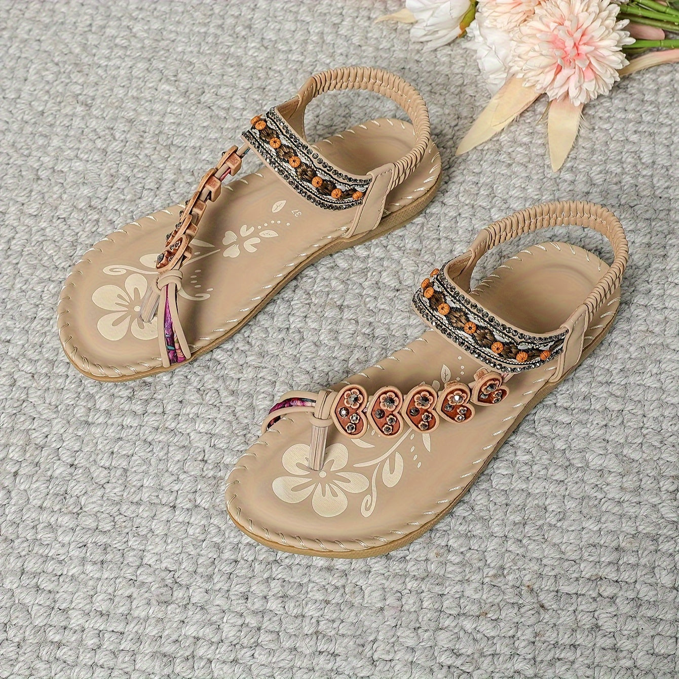 Edith | Women's Leather-Look Beaded Sandals - Adjustable Strap Summer Sandals