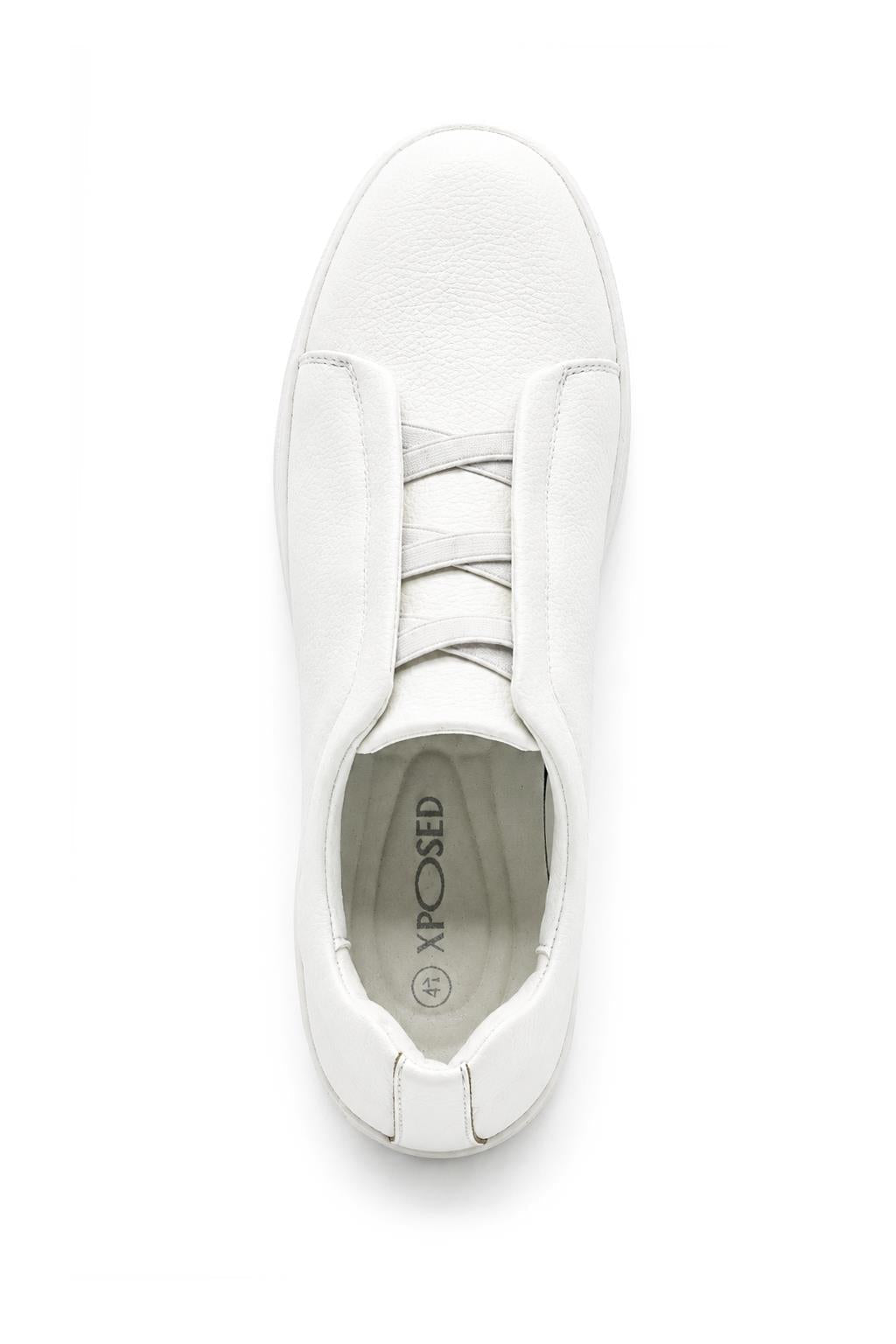 Norman | Men's White Faux Leather Slip-On Trainers - Smart Casual Sneakers