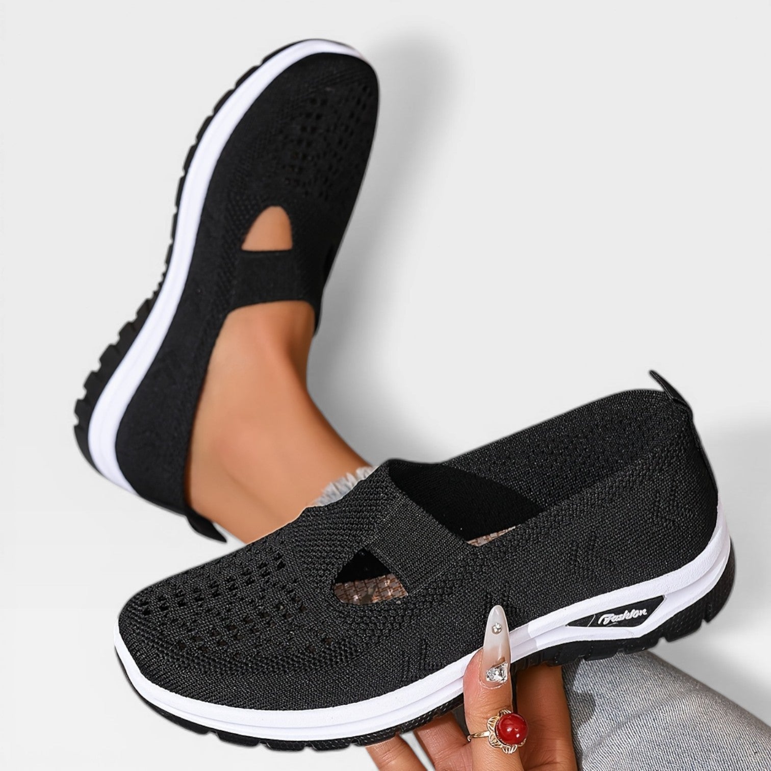 Women's Knit Slip-On Walking Trainers – Breathable Lightweight