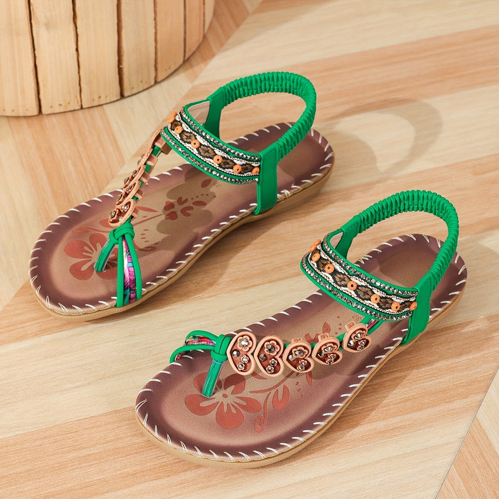 Edith | Women's Leather-Look Beaded Sandals - Adjustable Strap Summer Sandals