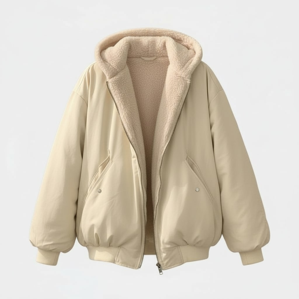 Clemency | Women's Oversized Hooded Bomber Jacket - Fleece-Lined Zip-Up Coat