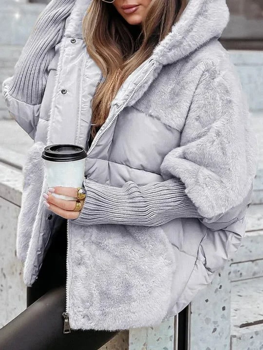Petunia | Women's Oversized Batwing Teddy Coat - Hooded Winter Jacket with Zip Fastening