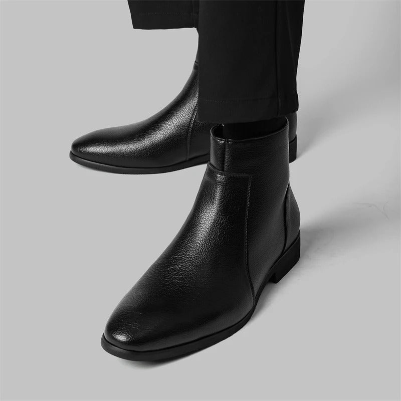 Reginald | Men's Zip-Up faux leather Boots - Smart Pointed-Toe Ankle Boots