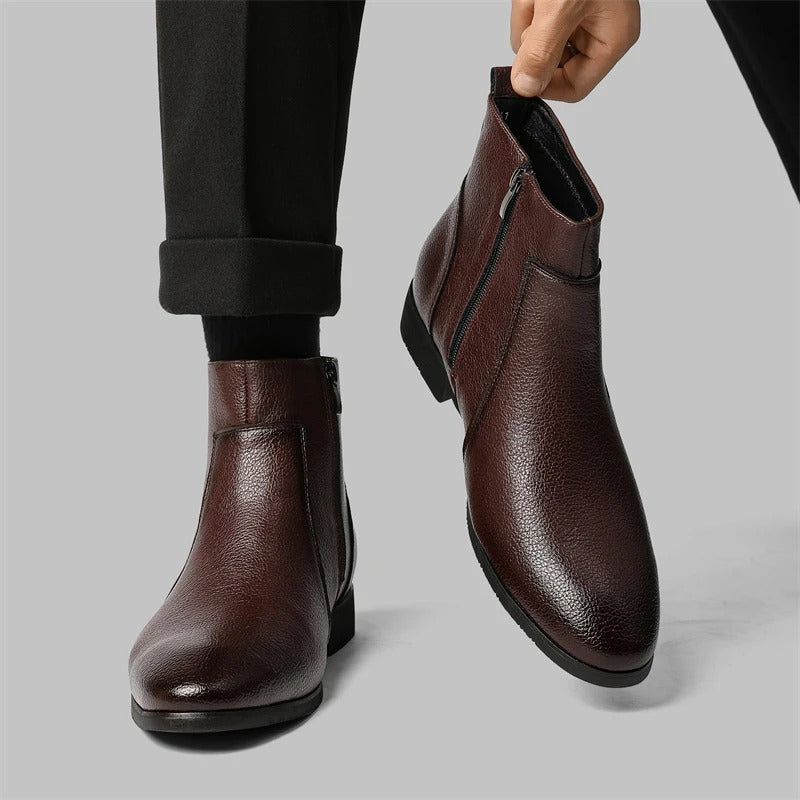 Reginald | Men's Zip-Up faux leather Boots - Smart Pointed-Toe Ankle Boots