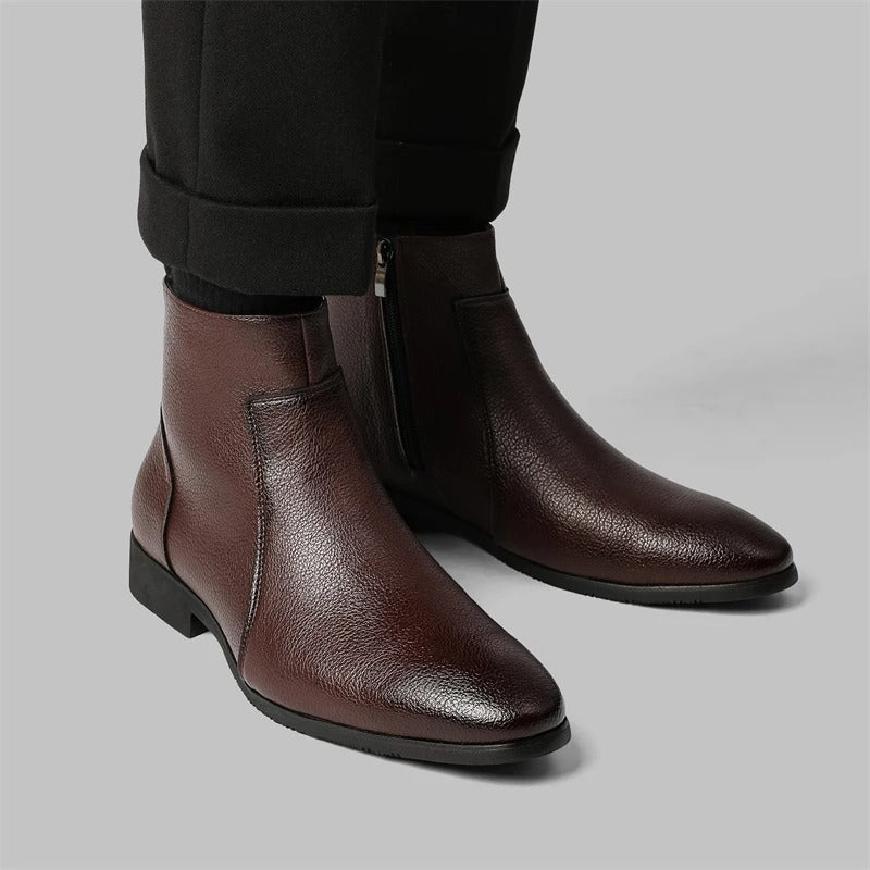 Reginald | Men's Zip-Up faux leather Boots - Smart Pointed-Toe Ankle Boots