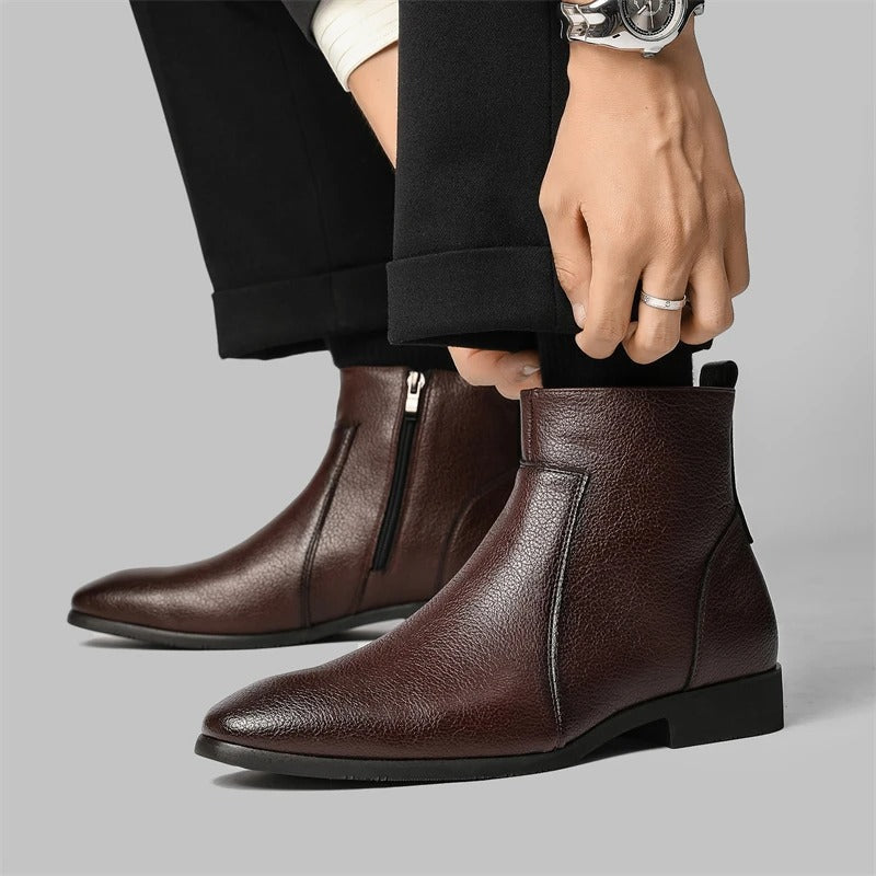Reginald | Men's Zip-Up faux leather Boots - Smart Pointed-Toe Ankle Boots