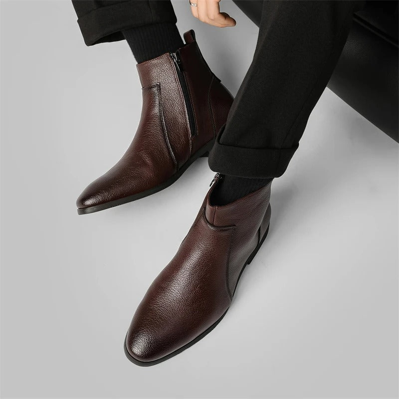 Reginald | Men's Zip-Up faux leather Boots - Smart Pointed-Toe Ankle Boots