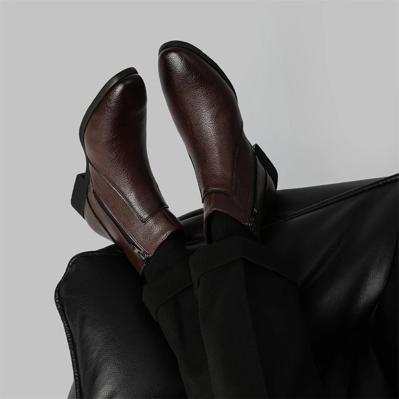 Reginald | Men's Zip-Up faux leather Boots - Smart Pointed-Toe Ankle Boots