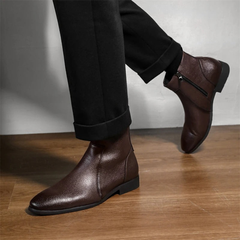 Reginald | Men's Zip-Up faux leather Boots - Smart Pointed-Toe Ankle Boots