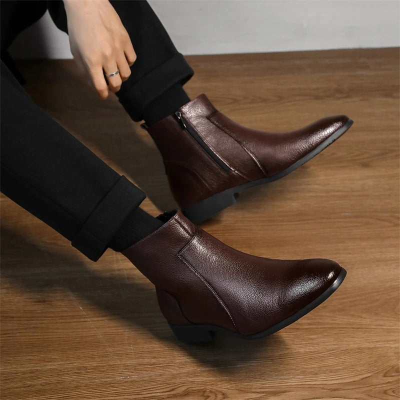 Reginald | Men's Zip-Up faux leather Boots - Smart Pointed-Toe Ankle Boots
