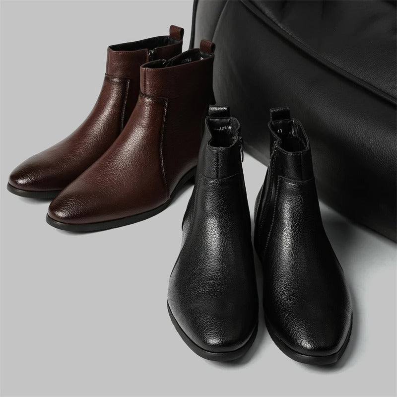 Reginald | Men's Zip-Up faux leather Boots - Smart Pointed-Toe Ankle Boots