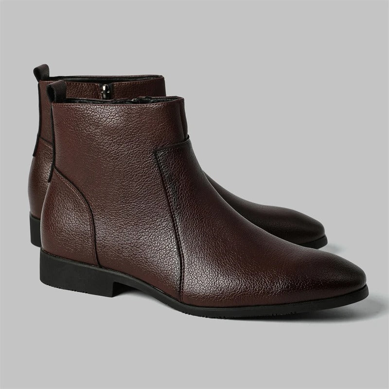 Reginald | Men's Zip-Up faux leather Boots - Smart Pointed-Toe Ankle Boots
