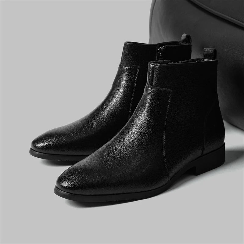 Reginald | Men's Zip-Up faux leather Boots - Smart Pointed-Toe Ankle Boots