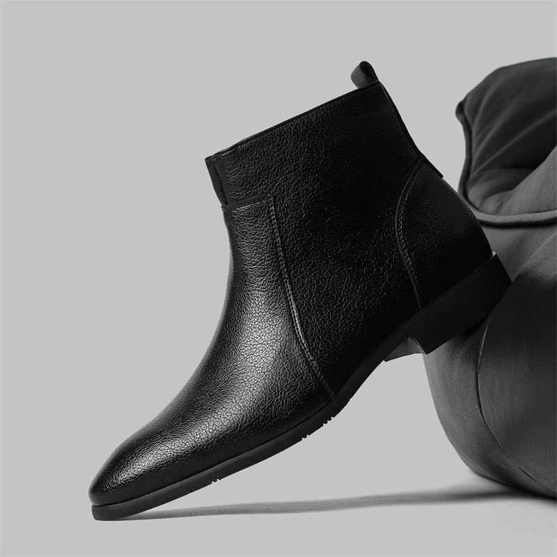 Reginald | Men's Zip-Up faux leather Boots - Smart Pointed-Toe Ankle Boots