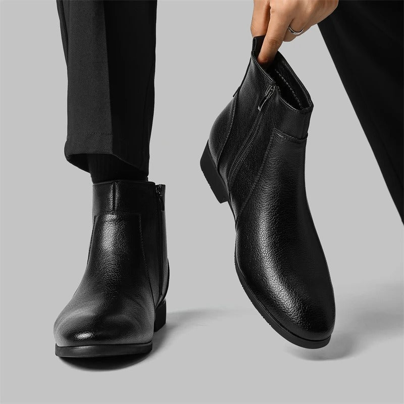 Reginald | Men's Zip-Up faux leather Boots - Smart Pointed-Toe Ankle Boots