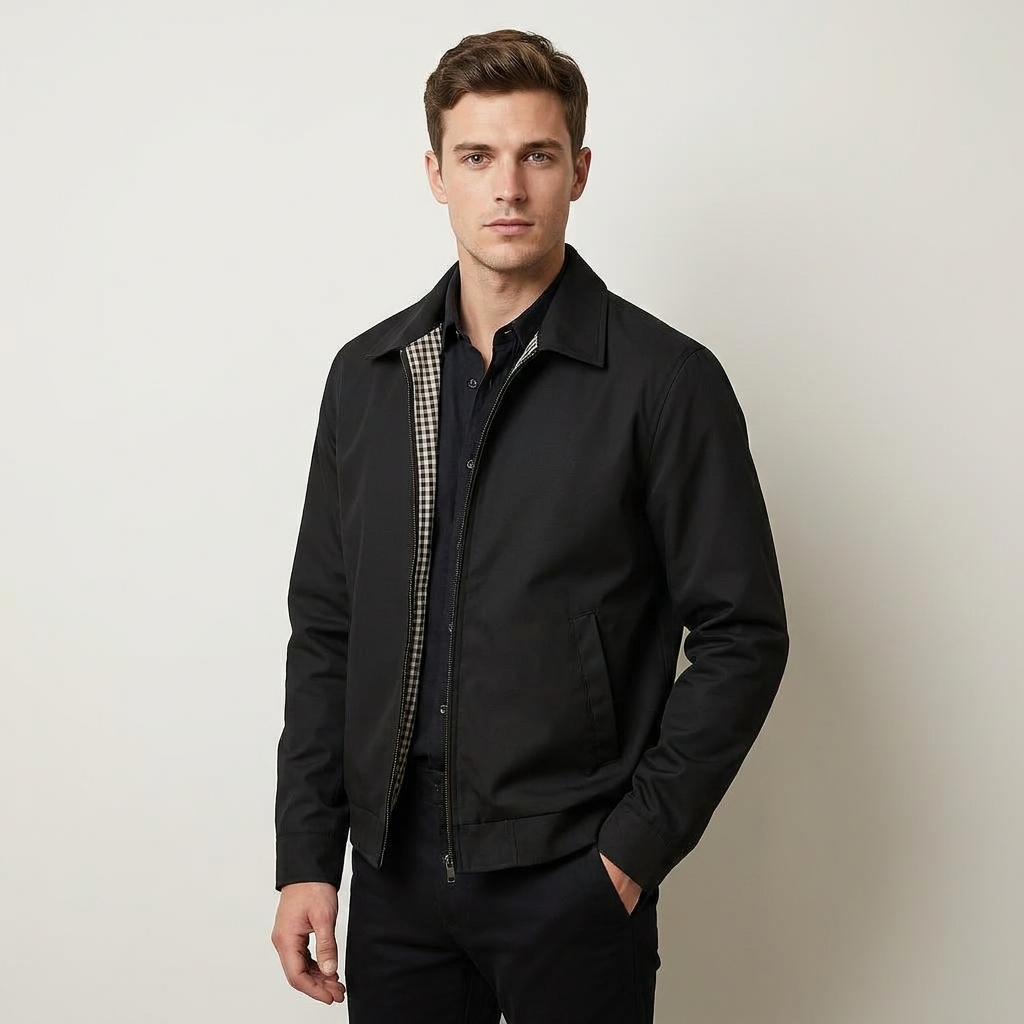 Mortimer | Men's Harrington Jacket - Zip-Up Checked Lining Casual Coat