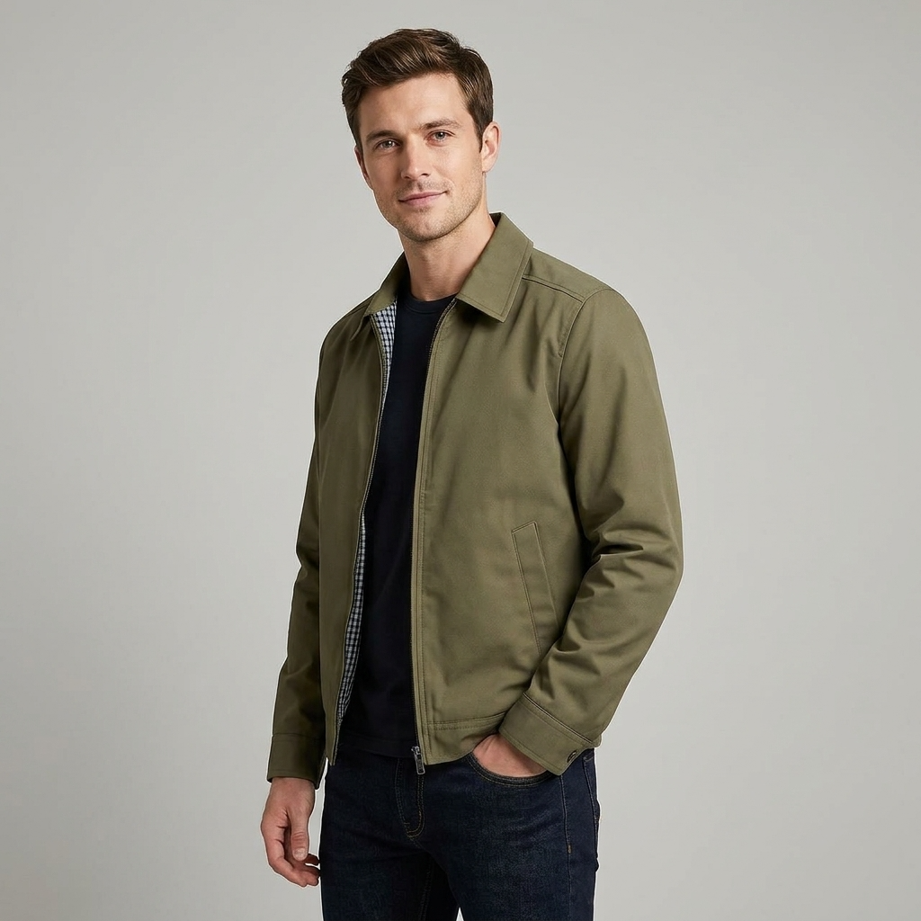 Mortimer | Men's Harrington Jacket - Zip-Up Checked Lining Casual Coat