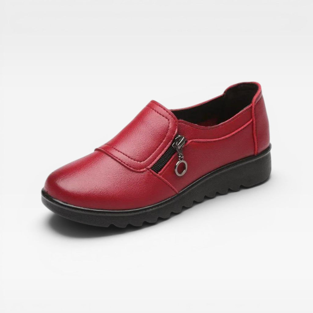 Della | Women's synthetic leather Zip-Detail Loafers - Cushioned Slip-On Shoes