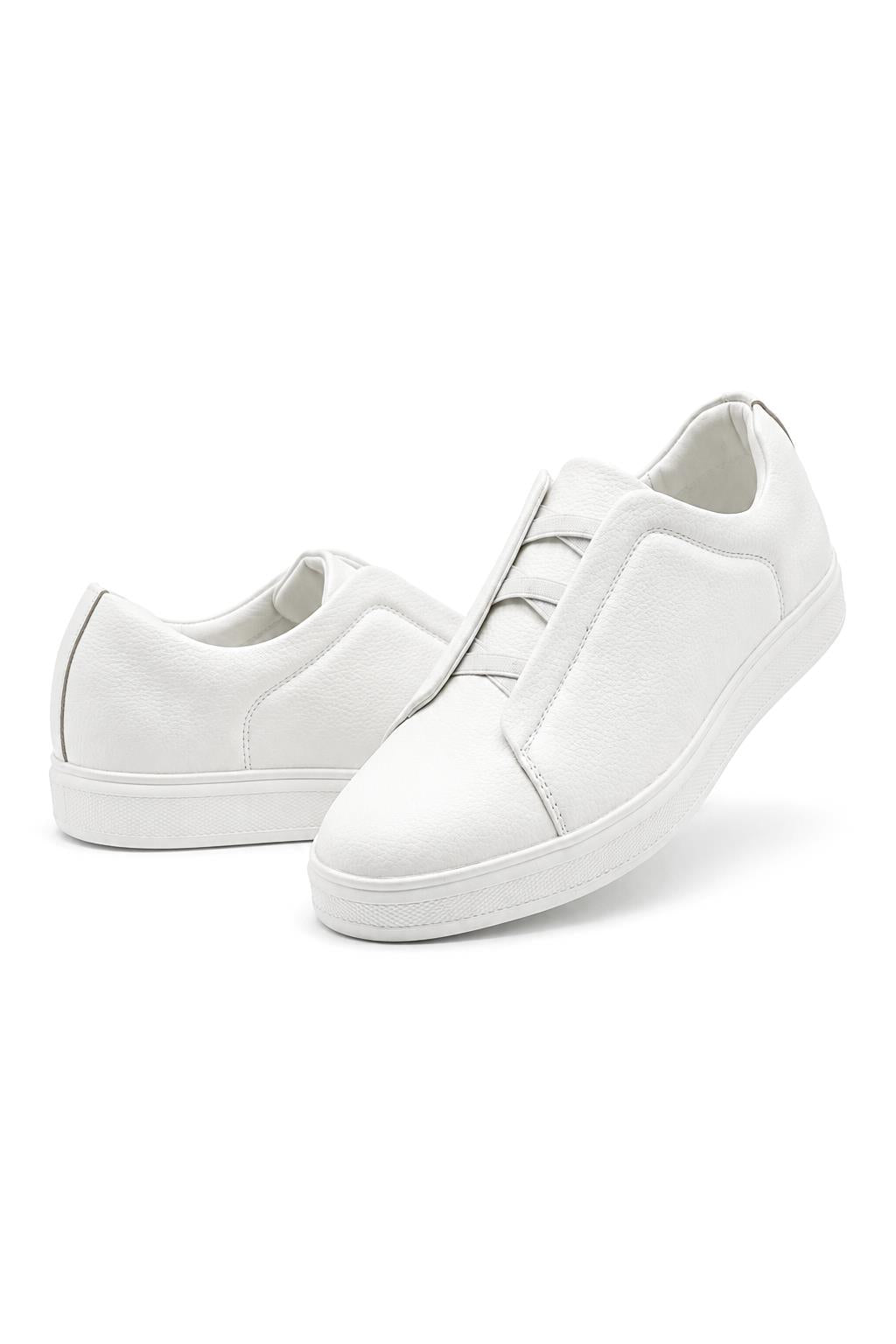 Norman | Men's White Faux Leather Slip-On Trainers - Smart Casual Sneakers