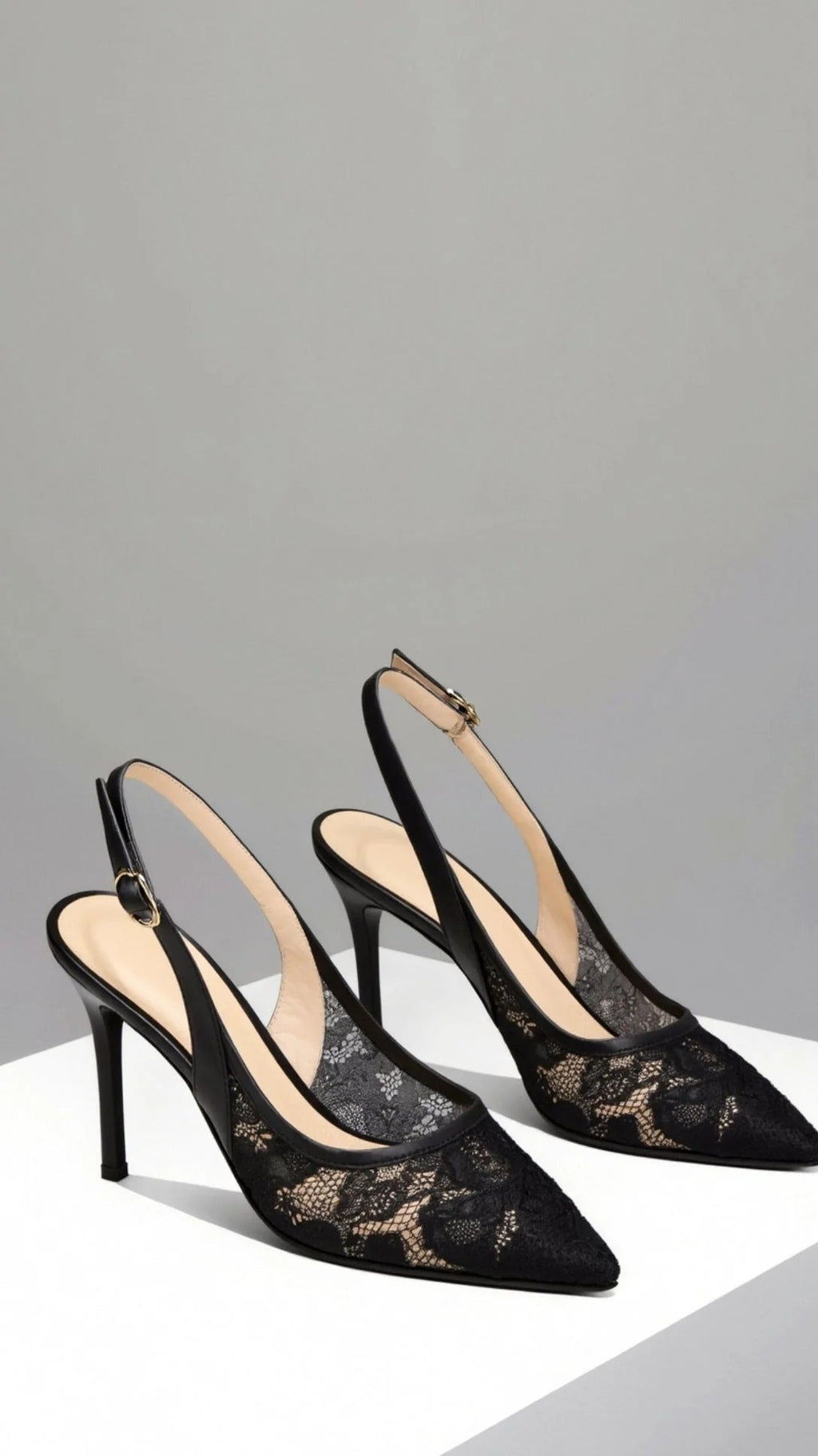 Nadia | Women's Lace-Inspired Slingback Heels - Pointed-Toe Slim Heel Court Shoes