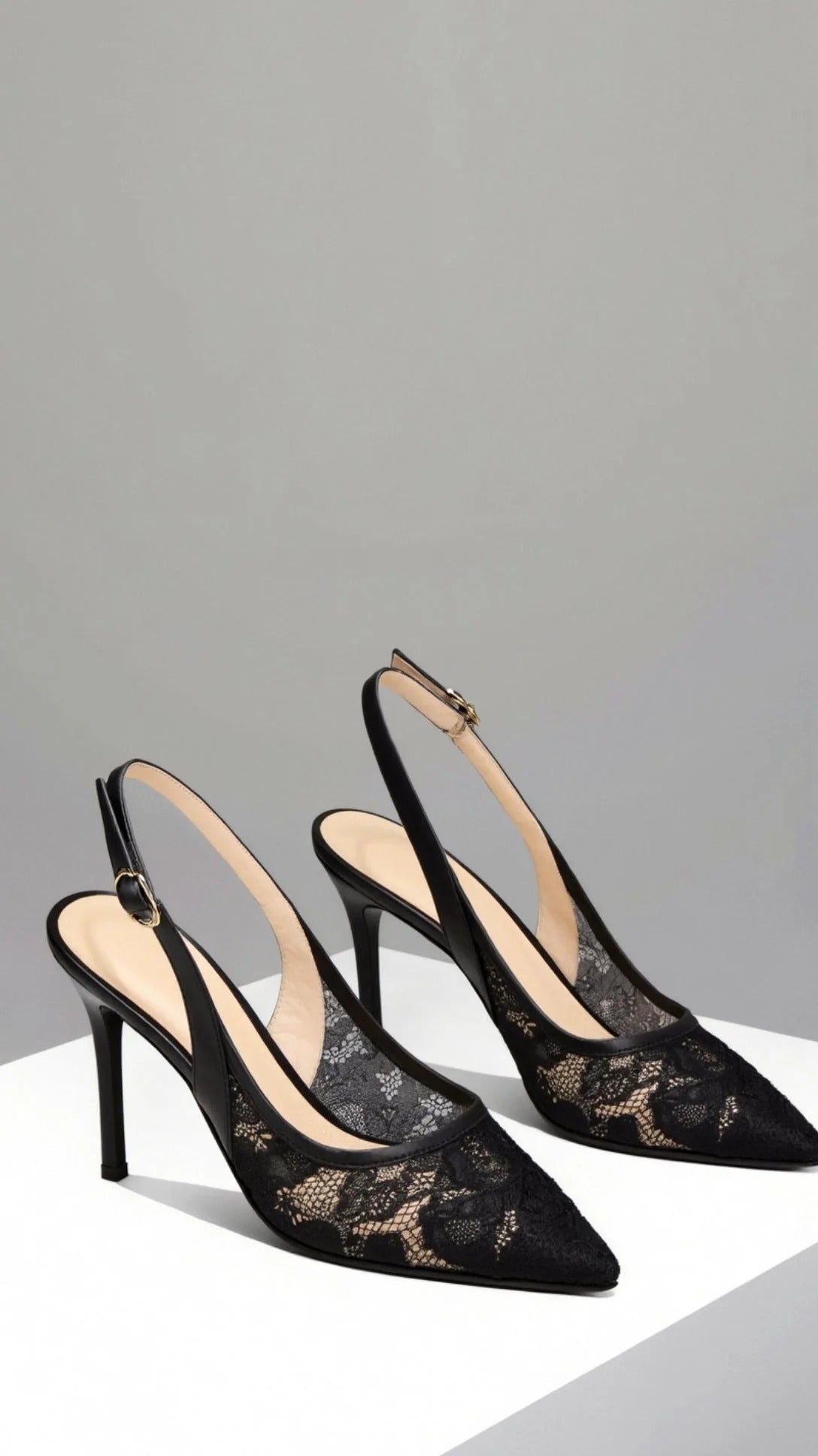 Nadia | Women's Lace-Inspired Slingback Heels - Pointed-Toe Slim Heel Court Shoes