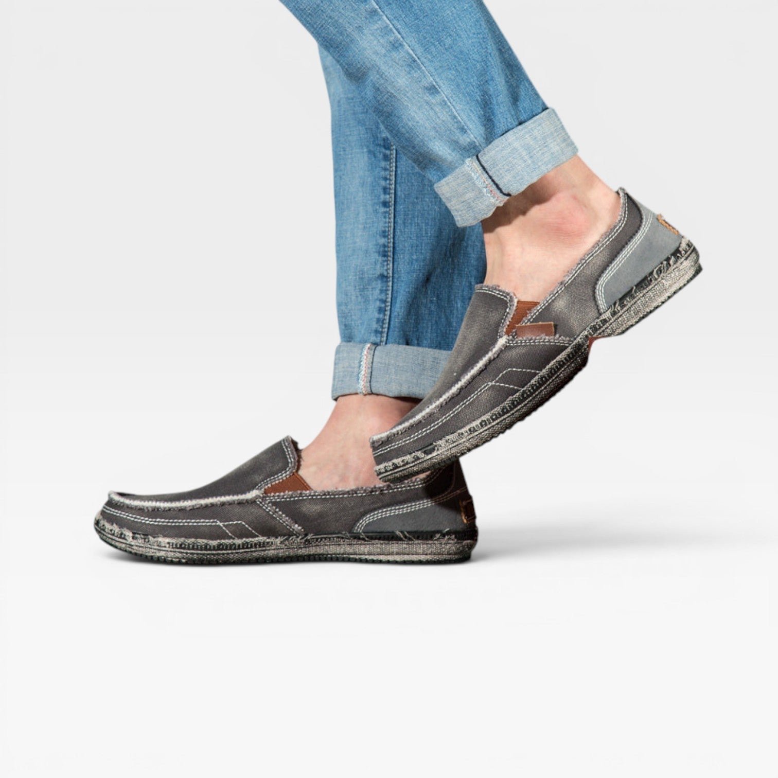 Mason | Men's Canvas Slip-On Loafers – Distressed Moccasin Shoes for Everyday Wear
